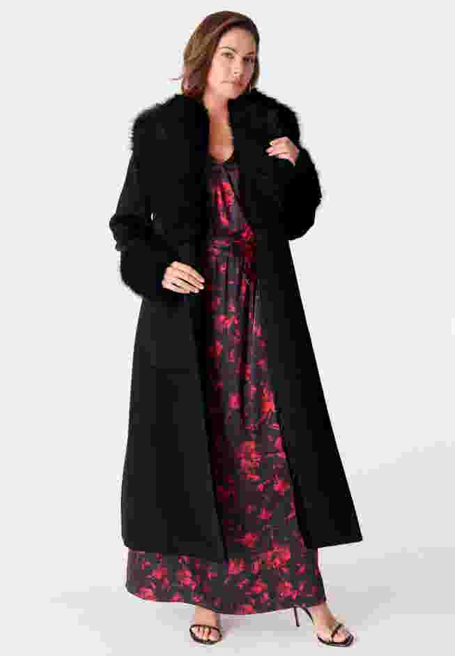 Faux Fur Trimmed Wool Blend Coat image number 0
