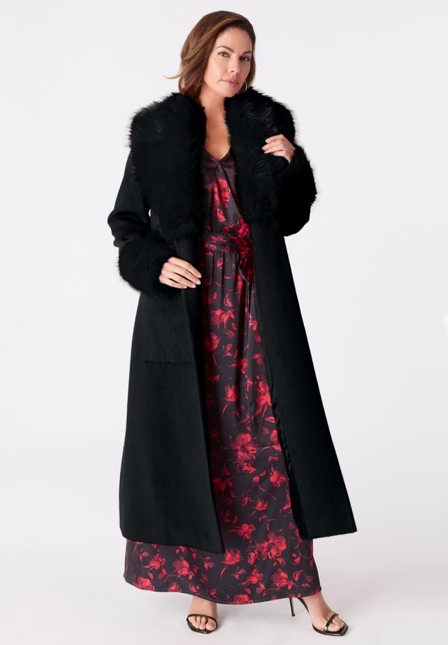 Faux Fur Trimmed Wool Blend Coat image number 0