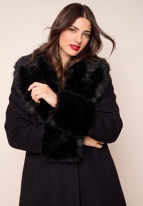 Plus Size Wool Blend Coat with Faux Fur Trim image number 1