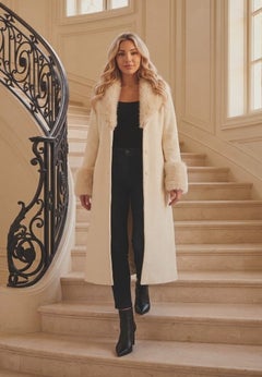 Plus Size Wool Blend Coat with Faux Fur Trim