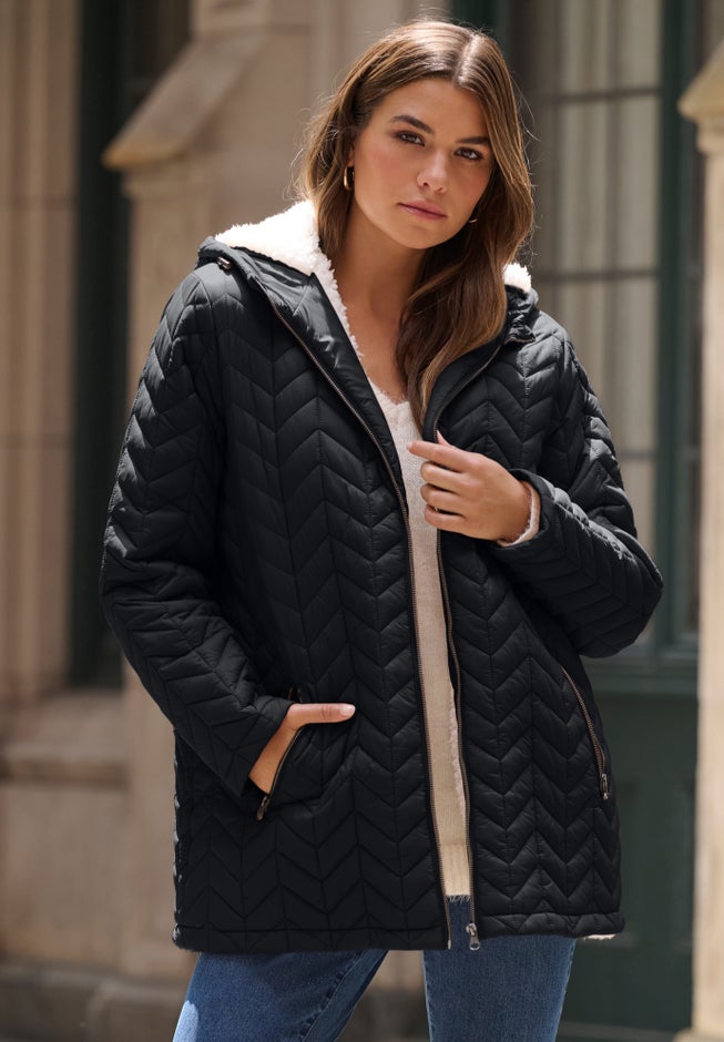 Plus Size Sherpa Lined Quilted Jacket image number 0