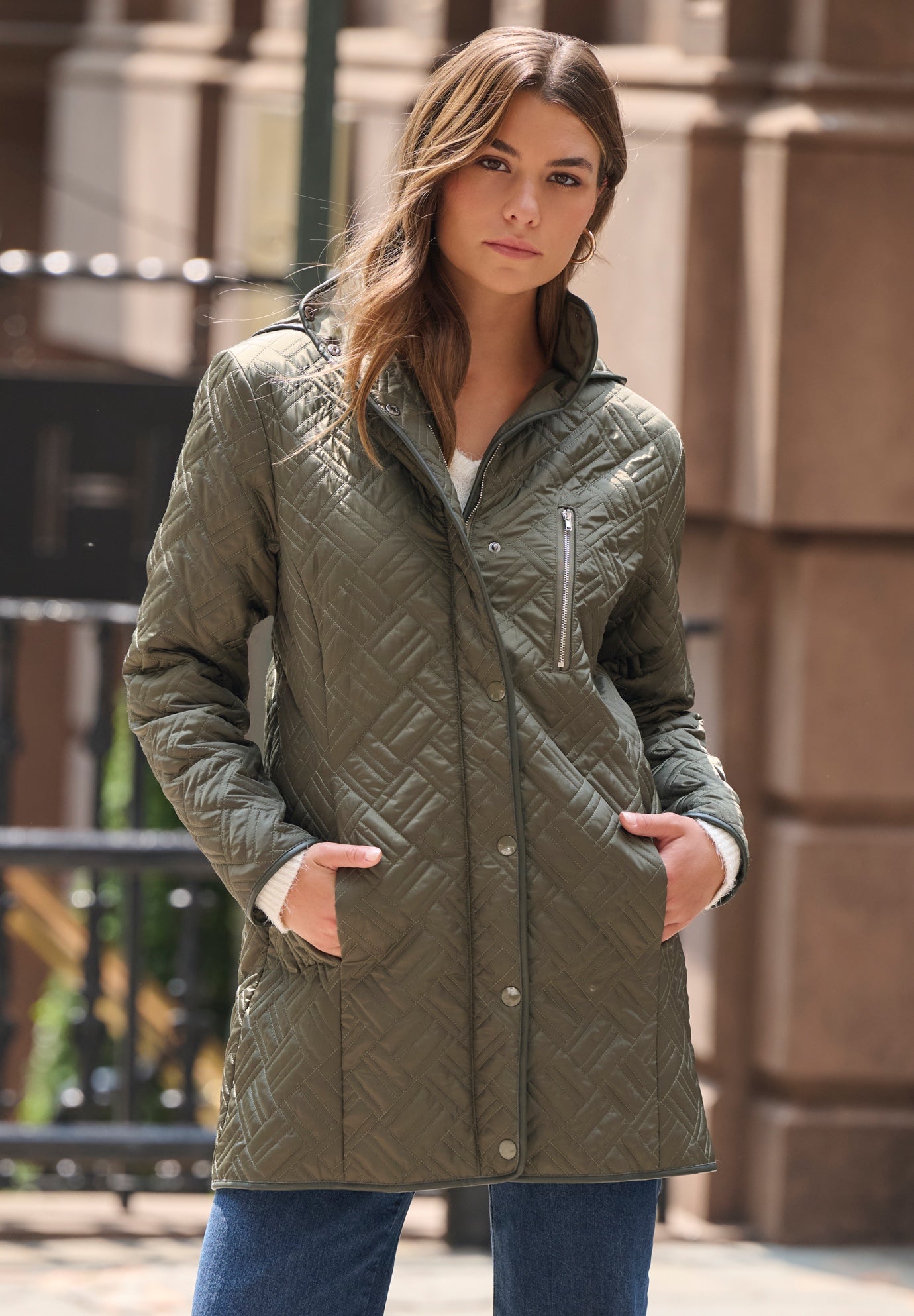 Plus Size Leather Trim Quilted Jacket image number 0