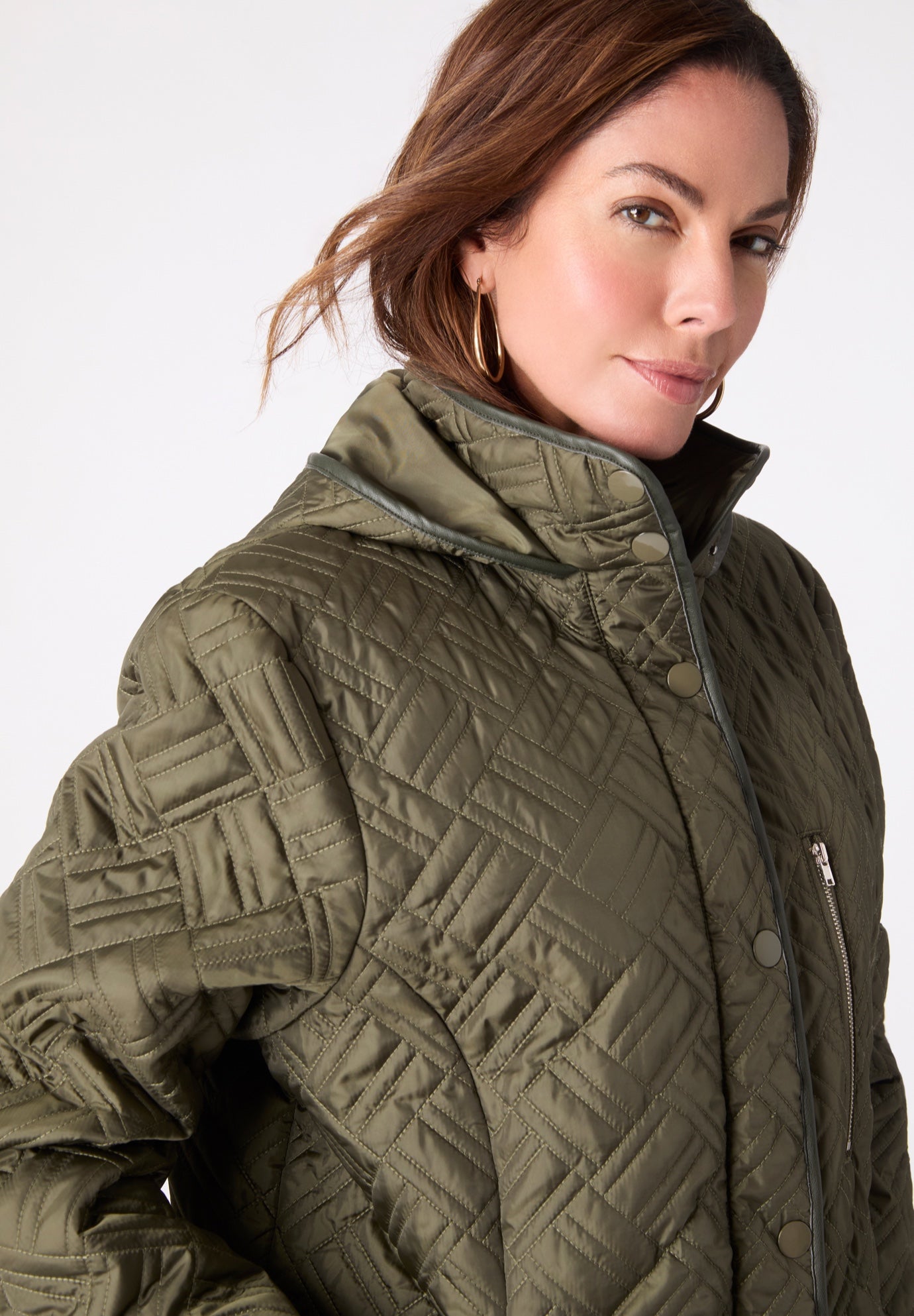 Plus Size Leather Trim Quilted Jacket image number 3