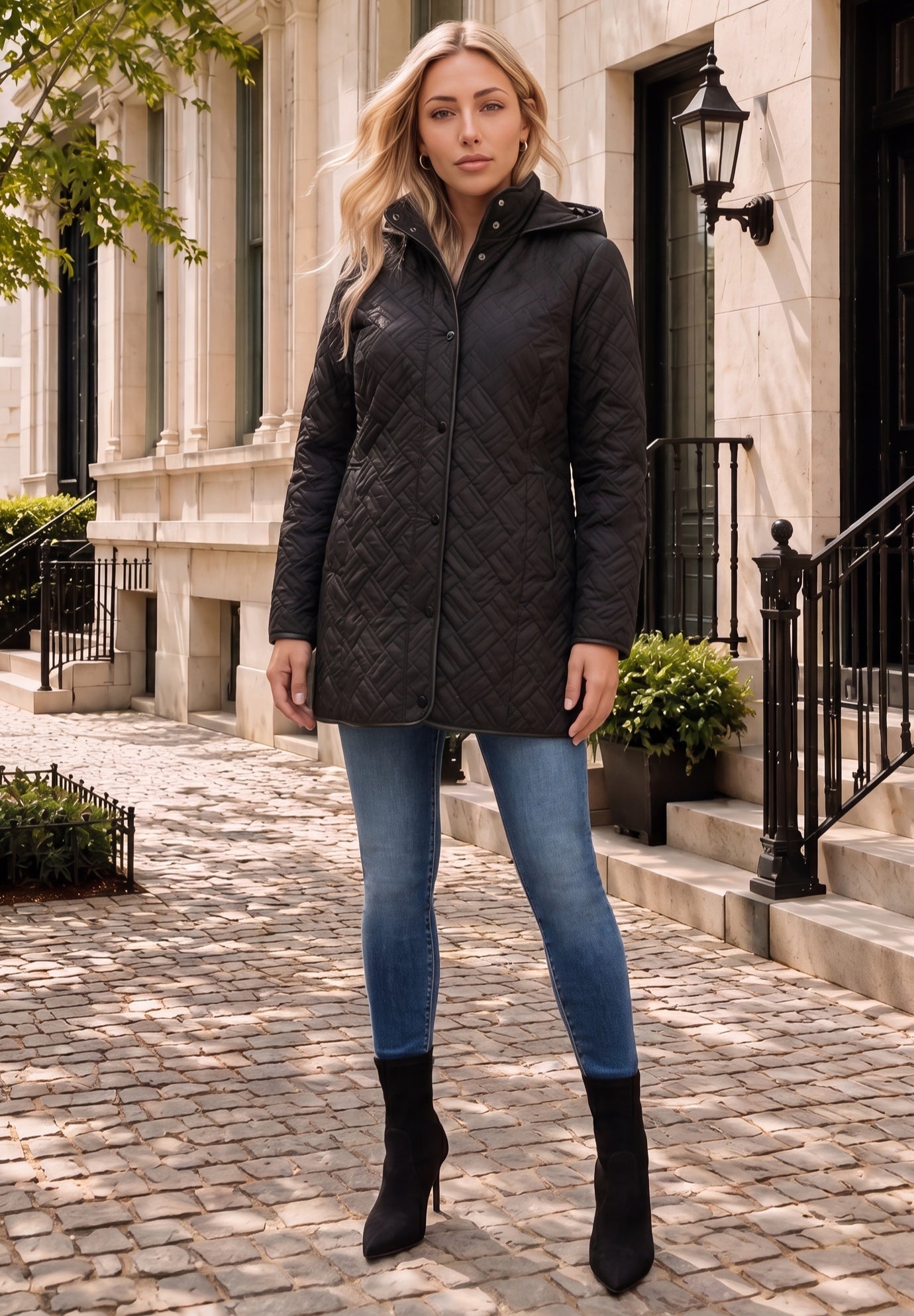 Plus Size Leather Trim Quilted Jacket image number 1