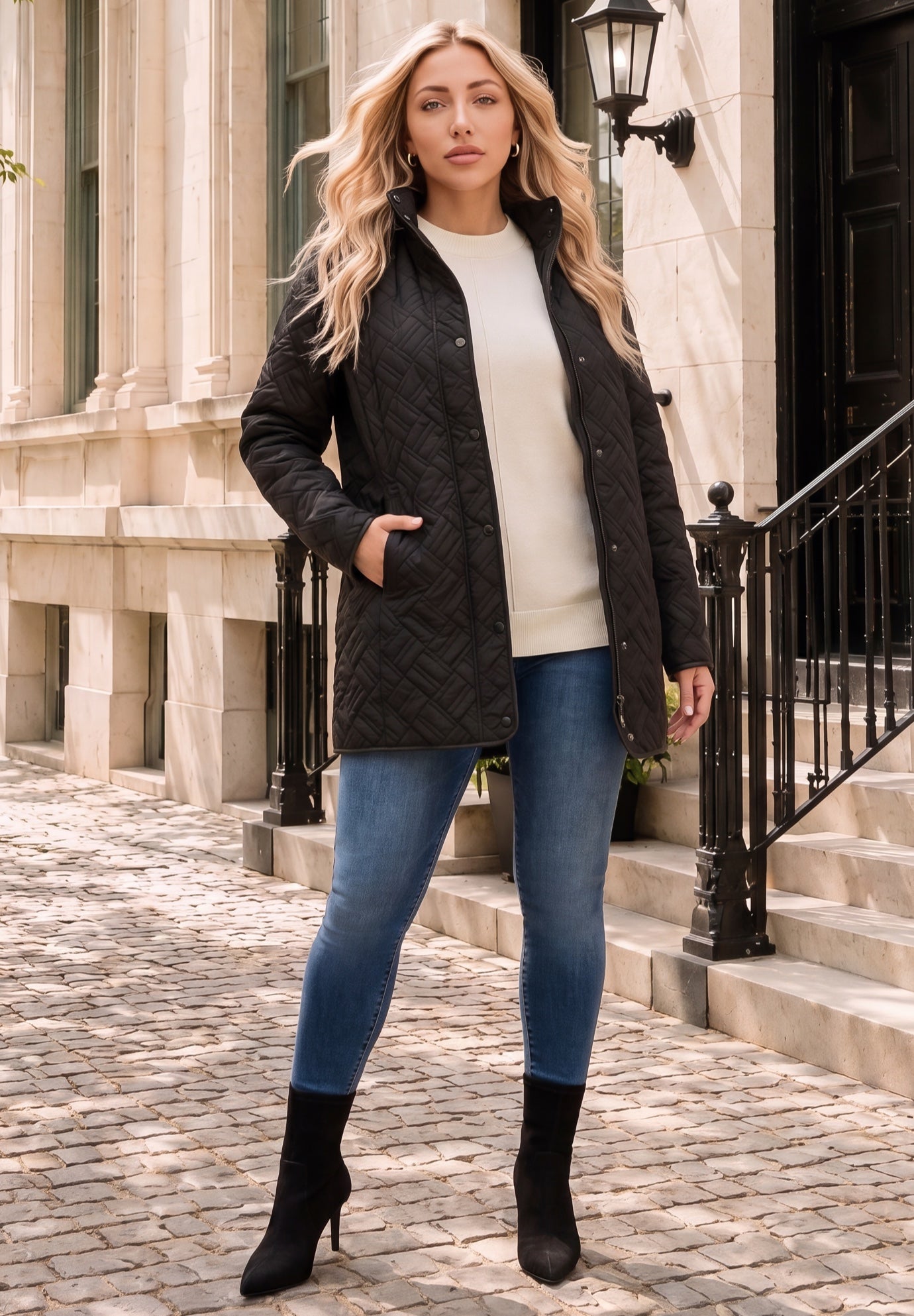 Plus Size Leather Trim Quilted Jacket image number 0