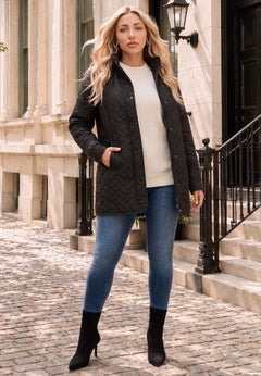 Plus Size Leather Trim Quilted Jacket