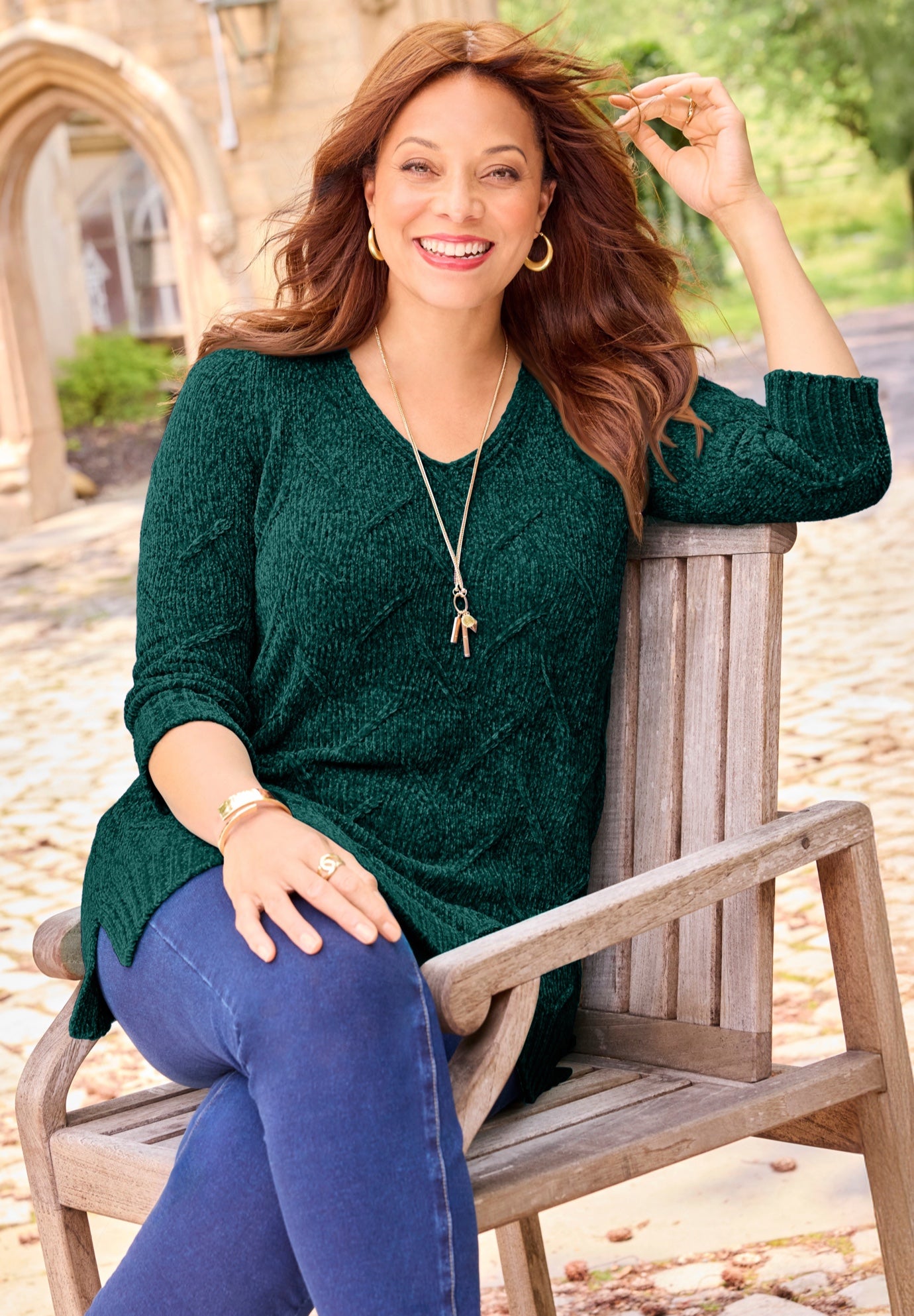 Chenille Pointelle V-Neck Pullover image number 0