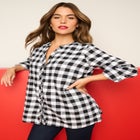 Plaid Flannel Pintuck Blouse image number null