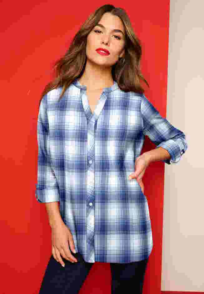 Plaid Flannel Pintuck Blouse image number 0