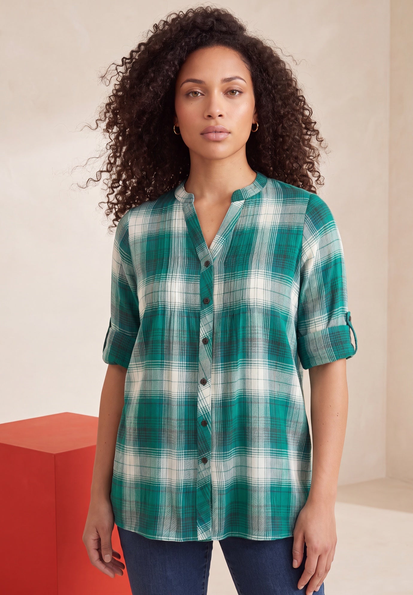 Plaid Flannel Pintuck Blouse image number 0
