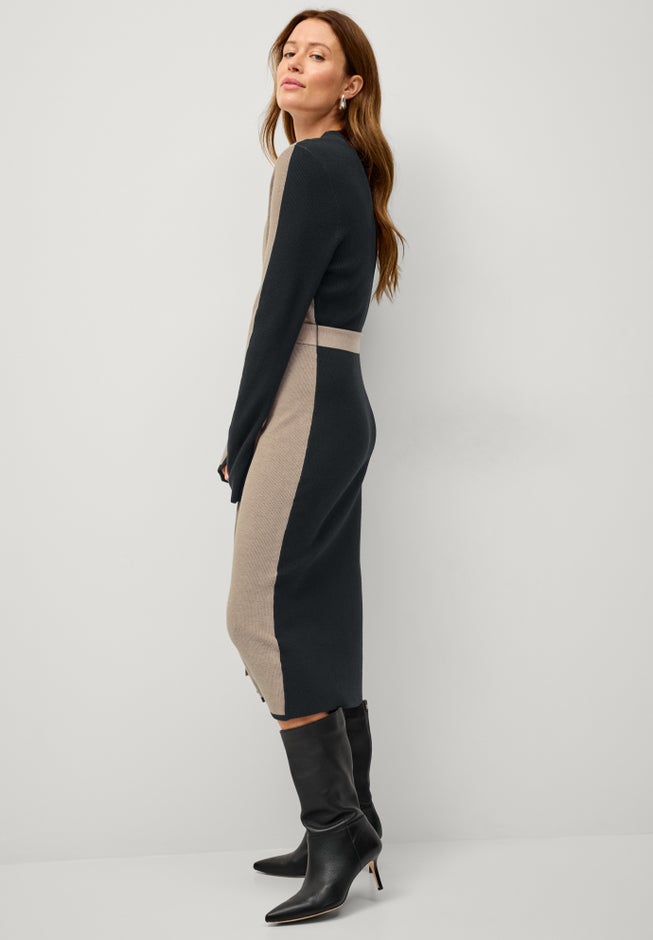 Belted Color Block Midi Sweater Dress image number 2