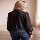 Cropped Oversized Blouson Sleeve Button Front Blouse image number null