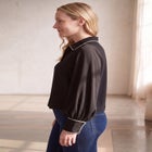 Cropped Oversized Blouson Sleeve Button Front Blouse image number null