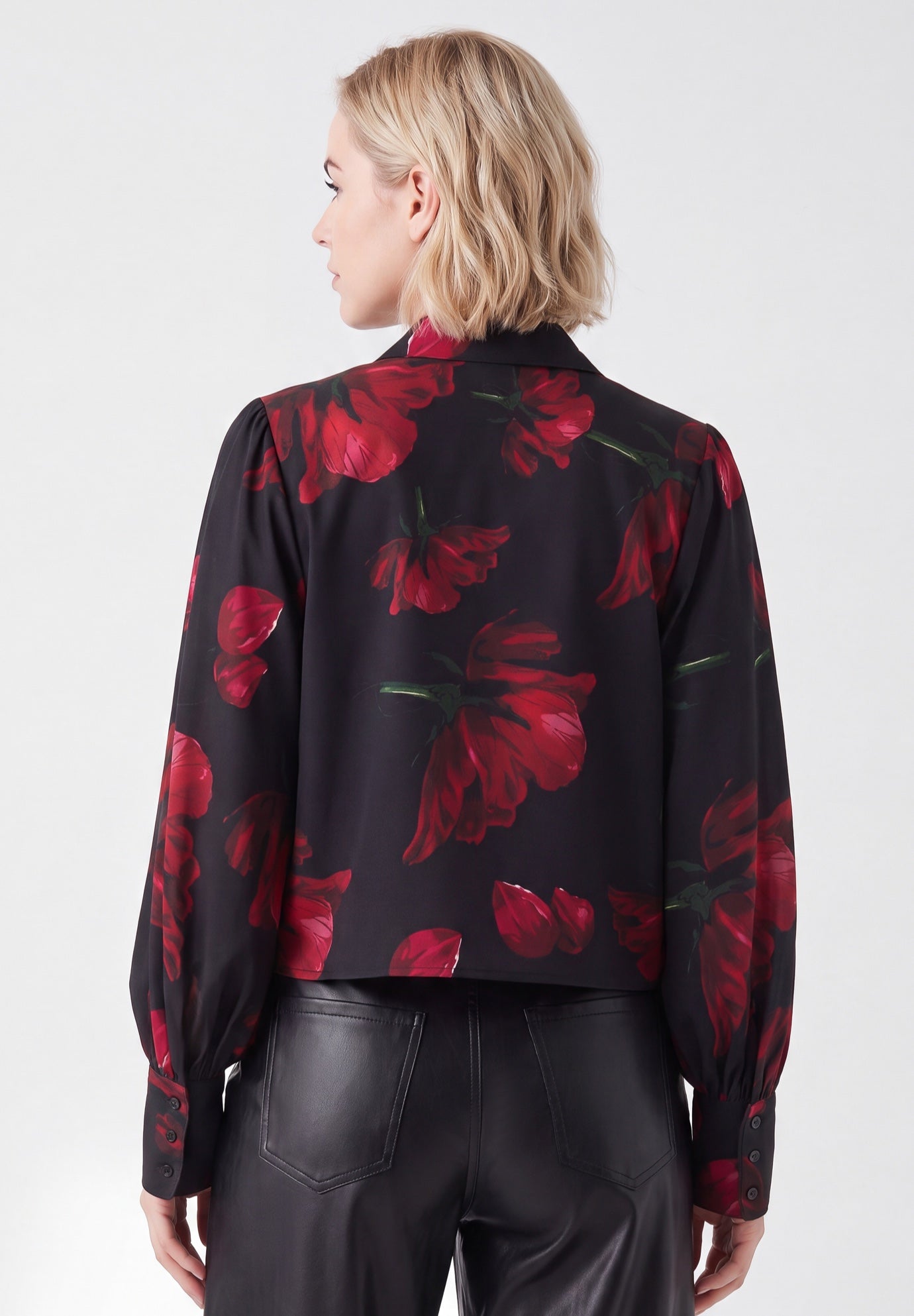 Cropped Oversized Blouson Sleeve Button Front Blouse image number 1
