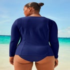  Chlorine Resistant Quick-Dry 1/4 Zip Front Long Sleeve Swim Rash Guard image number null