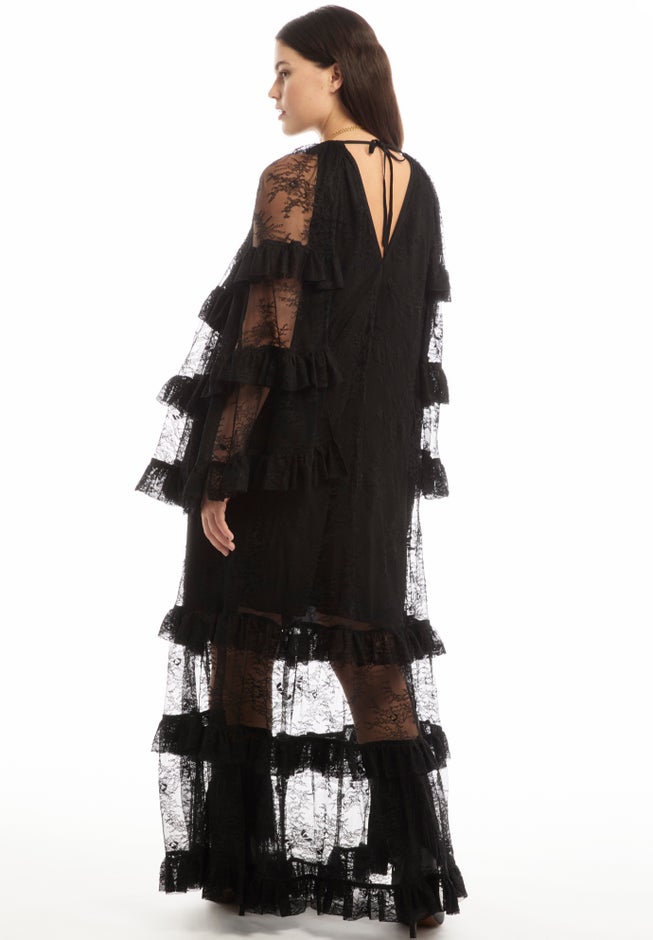 Tiered Lace Cape Maxi Dress image number 1