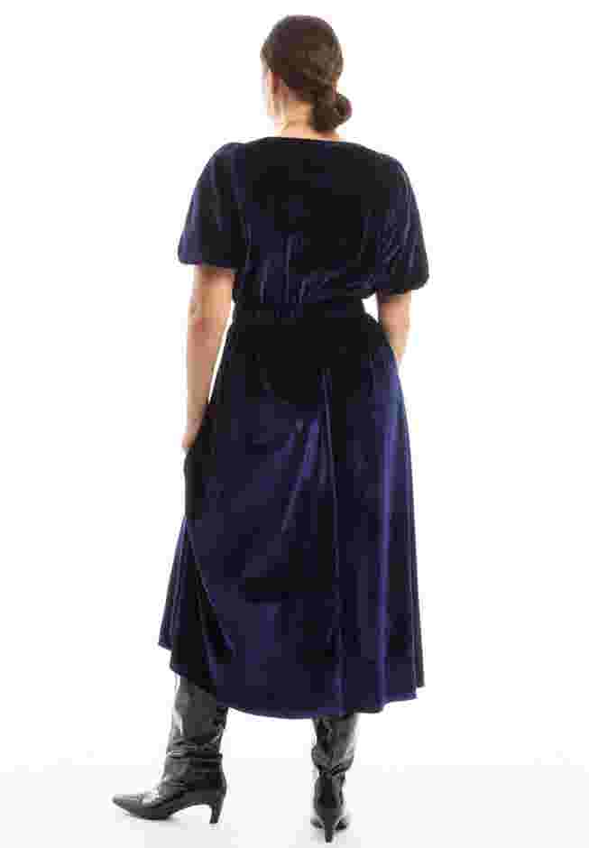 Puff Sleeve Stretch-Velvet Midi Dress image number 1