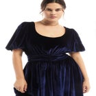 Puff Sleeve Stretch-Velvet Midi Dress image number null