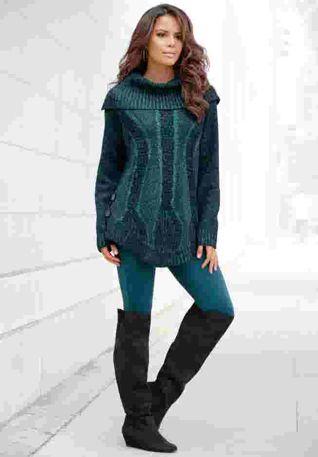 Cowl Neck Cable Pullover Sweater image number 2
