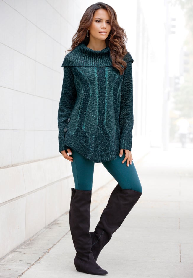 Cowl Neck Cable Pullover Sweater image number 2