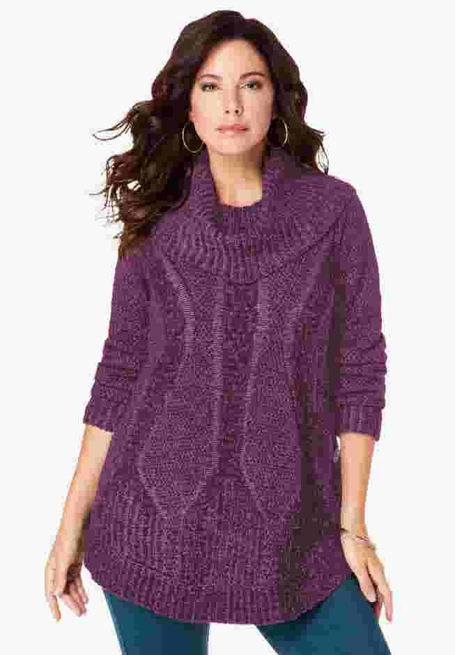 Cowl Neck Cable Pullover Sweater image number 0