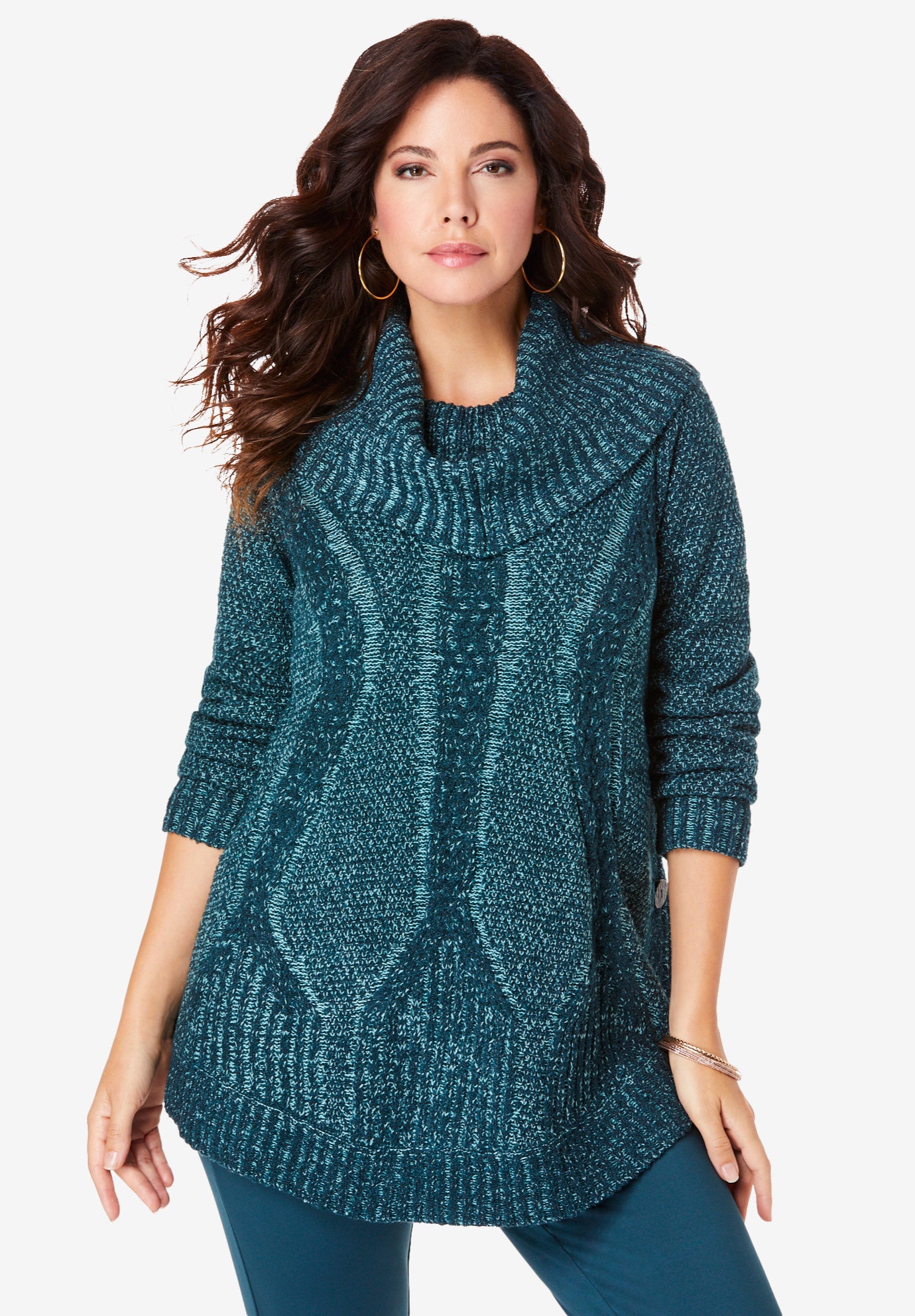 Cowl Neck Cable Pullover Sweater image number 0