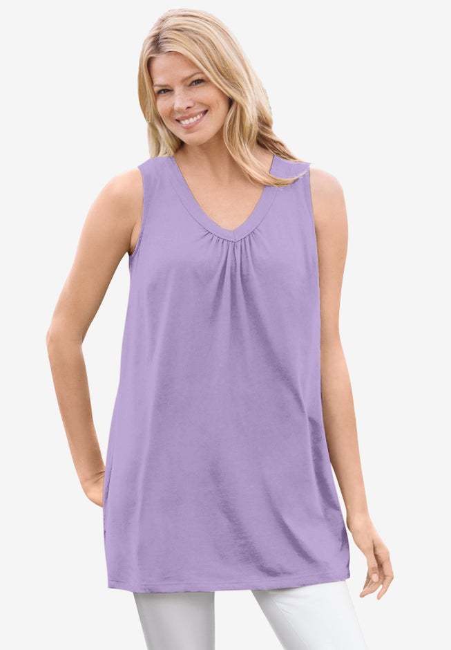 Perfect Sleeveless Shirred V-Neck Tunic image number 4