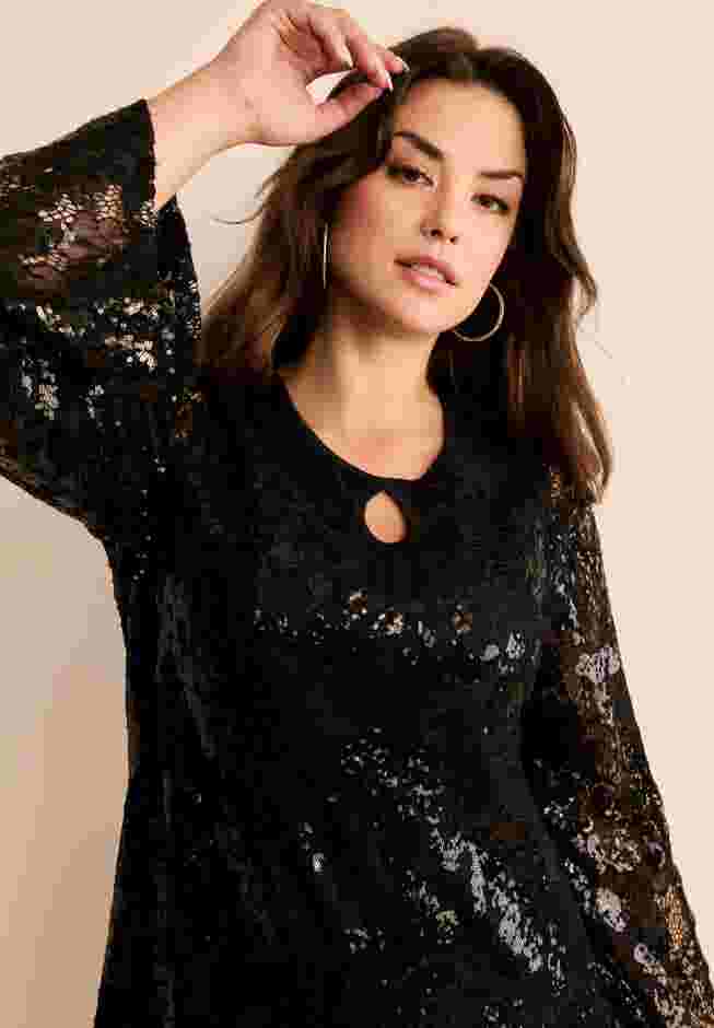 Flared Sleeve Keyhole Lace Tunic image number 1