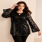 Flared Sleeve Keyhole Lace Tunic image number null