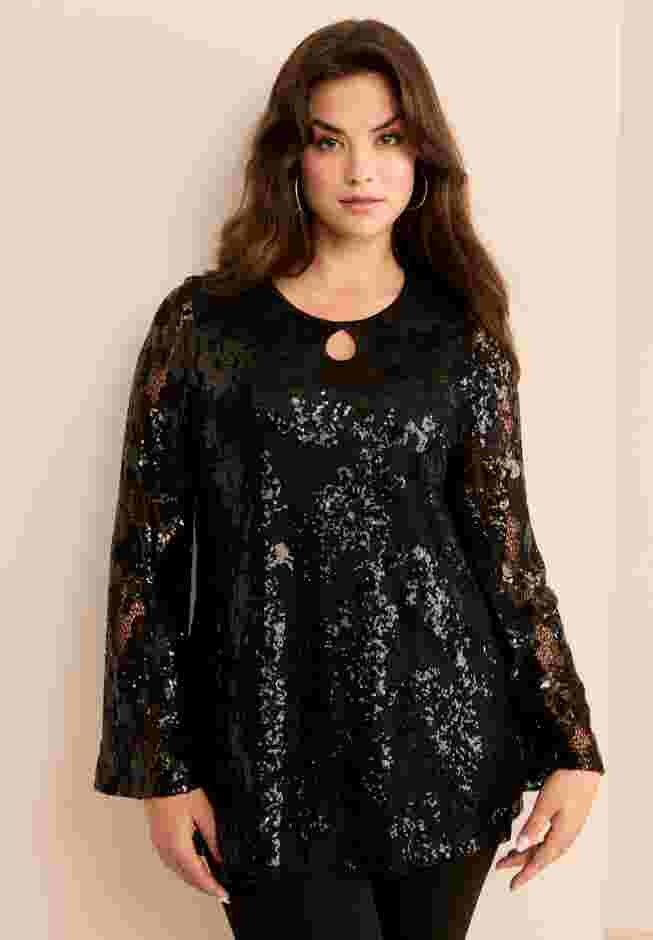 Flared Sleeve Keyhole Lace Tunic image number 0