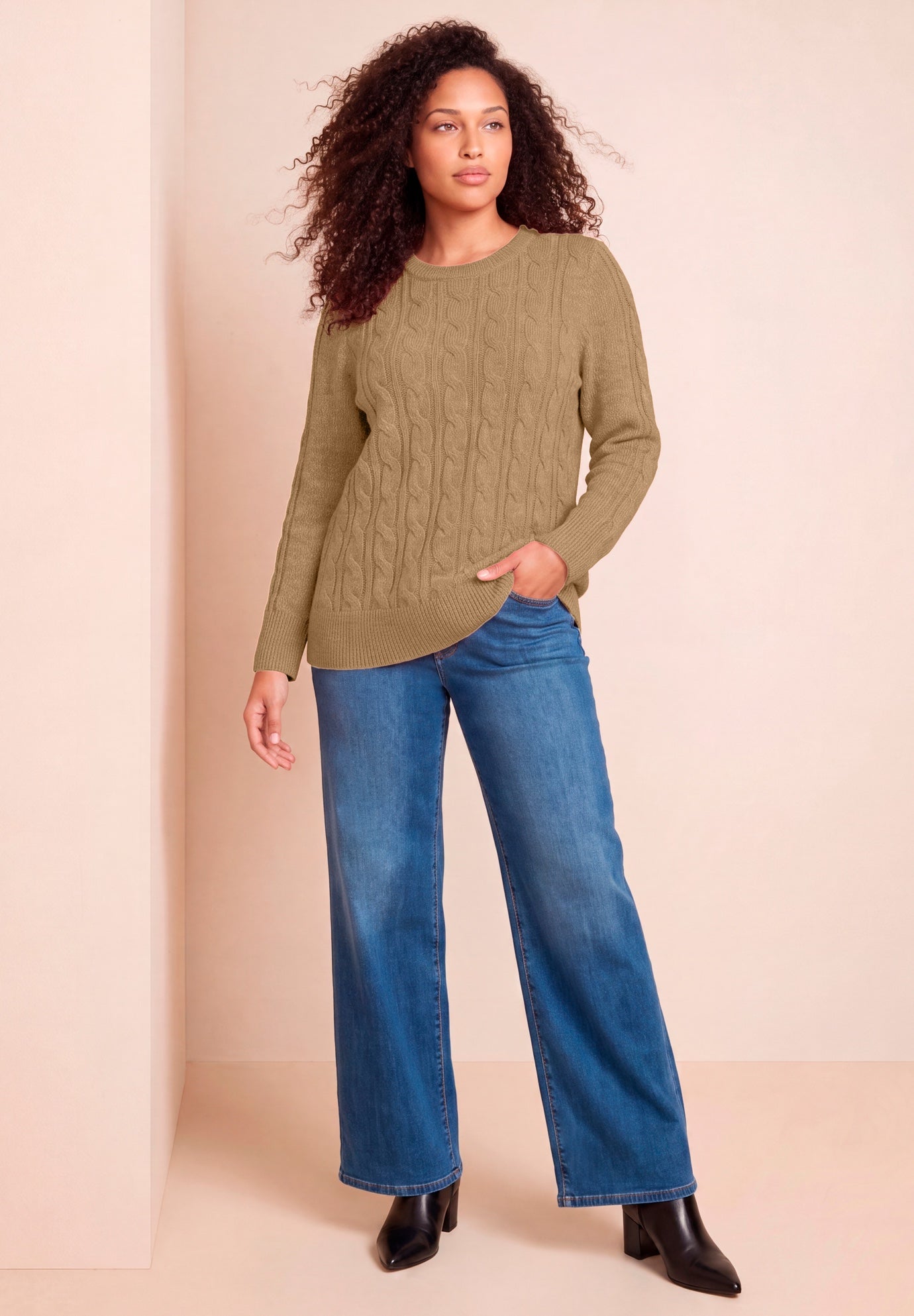 Plus Size Cozy Cable Crewneck Sweater image number 0