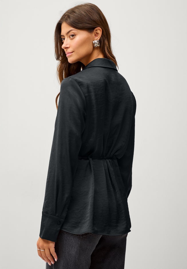 Button Front Satin Tunic With Self Belt image number 1