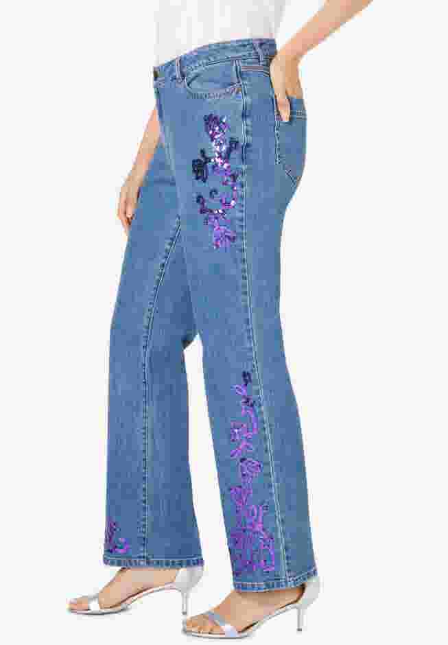 Invisible Stretch® Iconic Sequin-Embellished Bootcut Jean image number 3