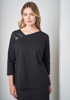 Mixed Media Ponte Faux Leather Top