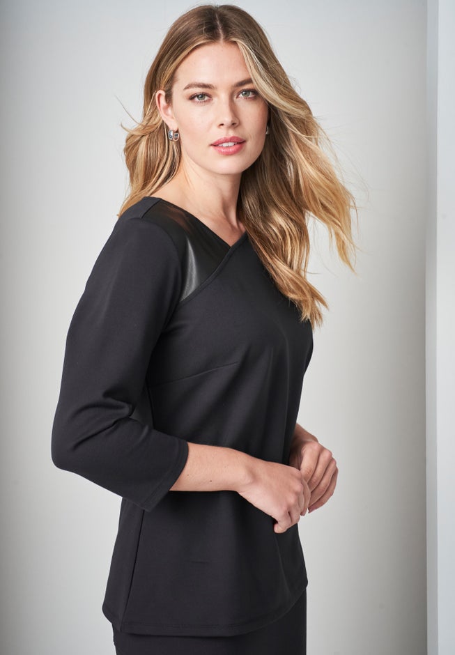 Mixed Media Ponte Faux Leather Top image number 1