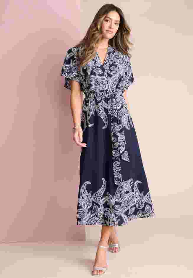 Printed Faux Wrap Dress image number 0