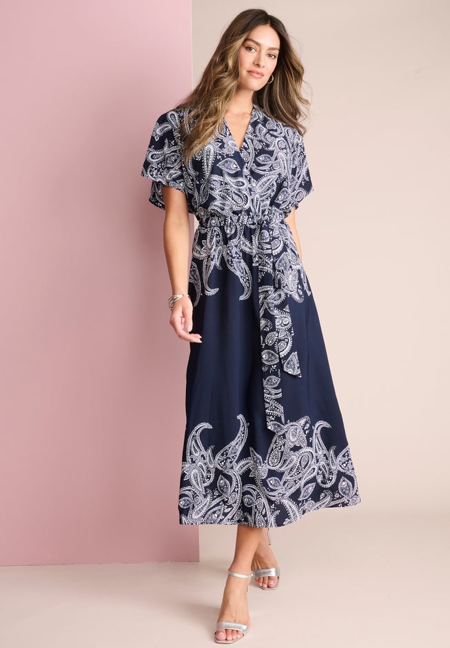 Printed Faux Wrap Dress image number 0