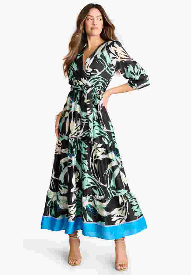 Blouson Sleeve Faux Wrap Maxi Dress image number 3