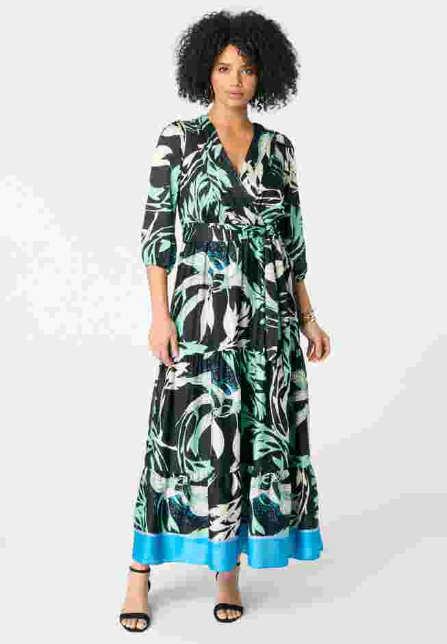Blouson Sleeve Faux Wrap Maxi Dress image number 1
