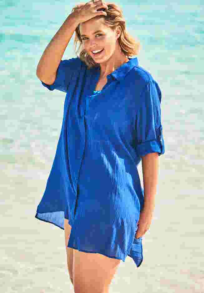 Button-Front Swim Cover Up image number 0