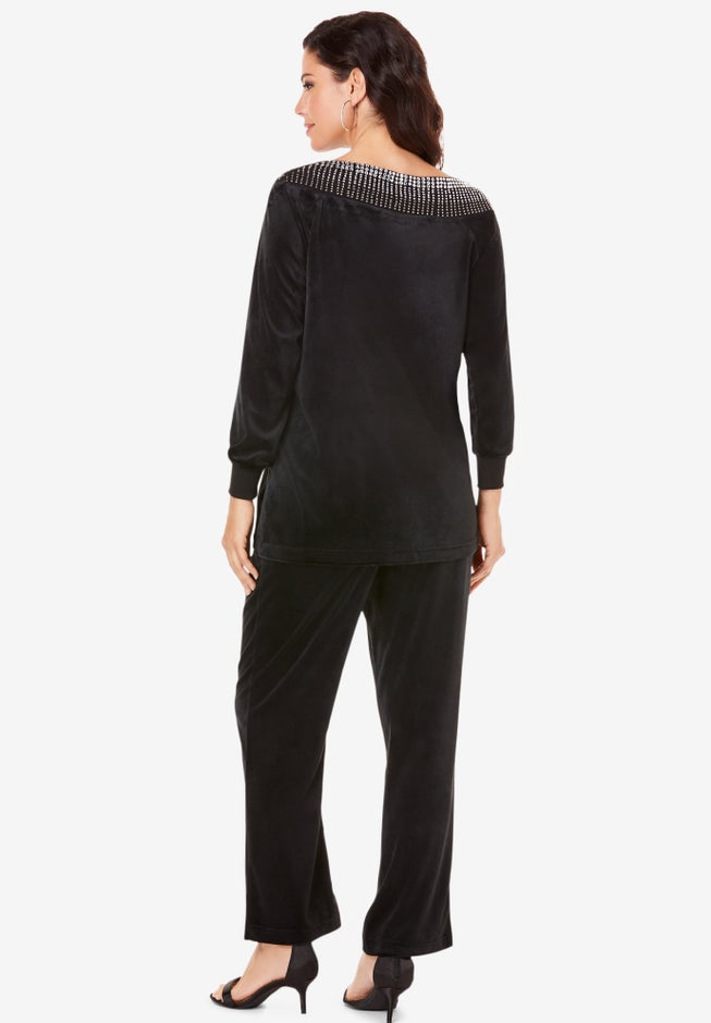 Rhinestone-Detailed Velour Set image number 1