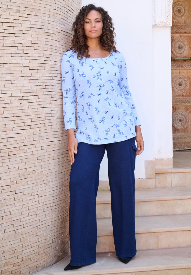 Plus Size Knit Thermal Henley Top – Long Sleeve image number 1