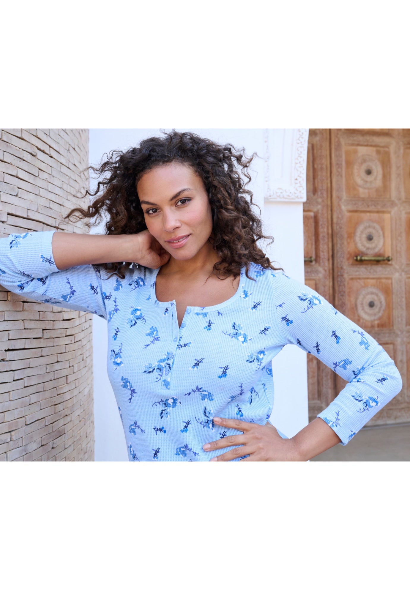 Plus Size Knit Thermal Henley Top – Long Sleeve image number 2