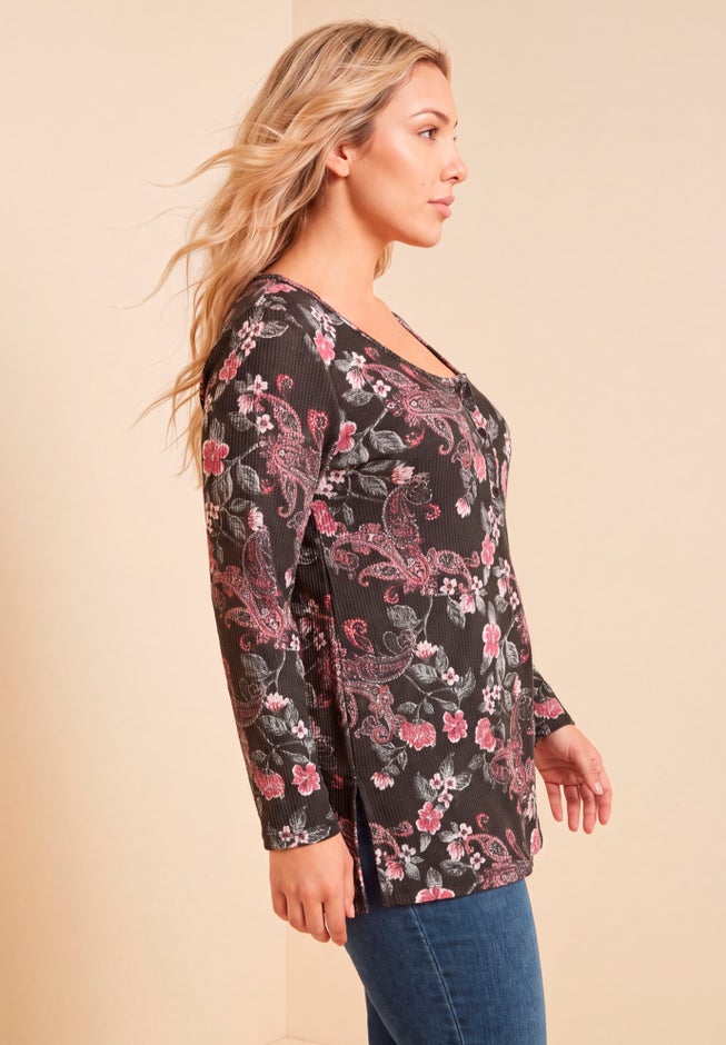 Plus Size Knit Thermal Henley Top &ndash; Long Sleeve image number 2