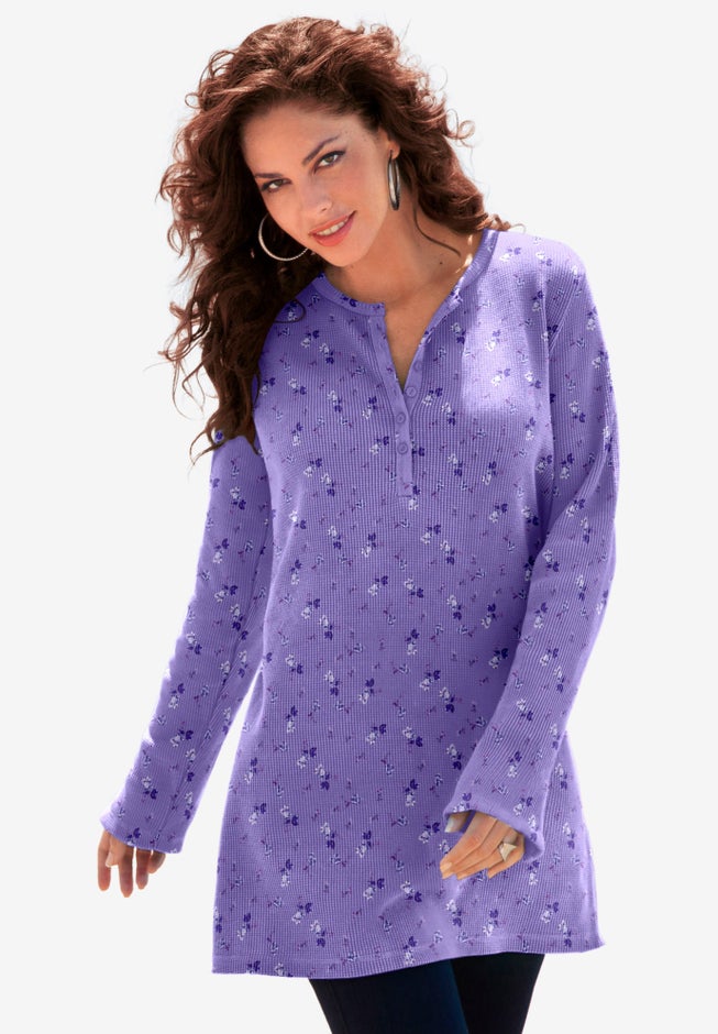 Plus Size Knit Thermal Henley Top – Long Sleeve image number 0