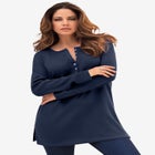 Plus Size Knit Thermal Henley Top – Long Sleeve image number null