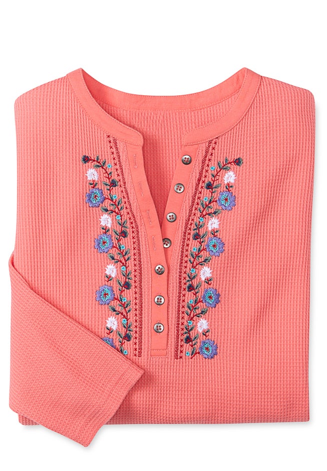 Embroidered Thermal Henley Tee image number 3