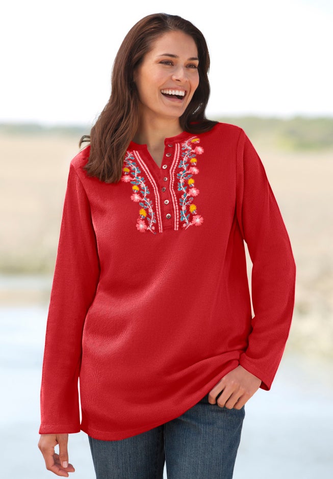 Embroidered Thermal Henley Tee image number 1
