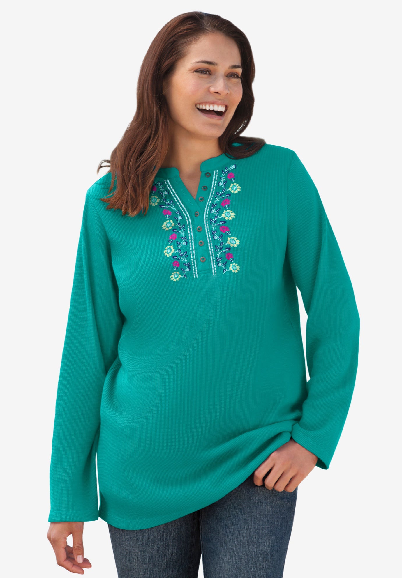 Embroidered Thermal Henley Tee image number 0