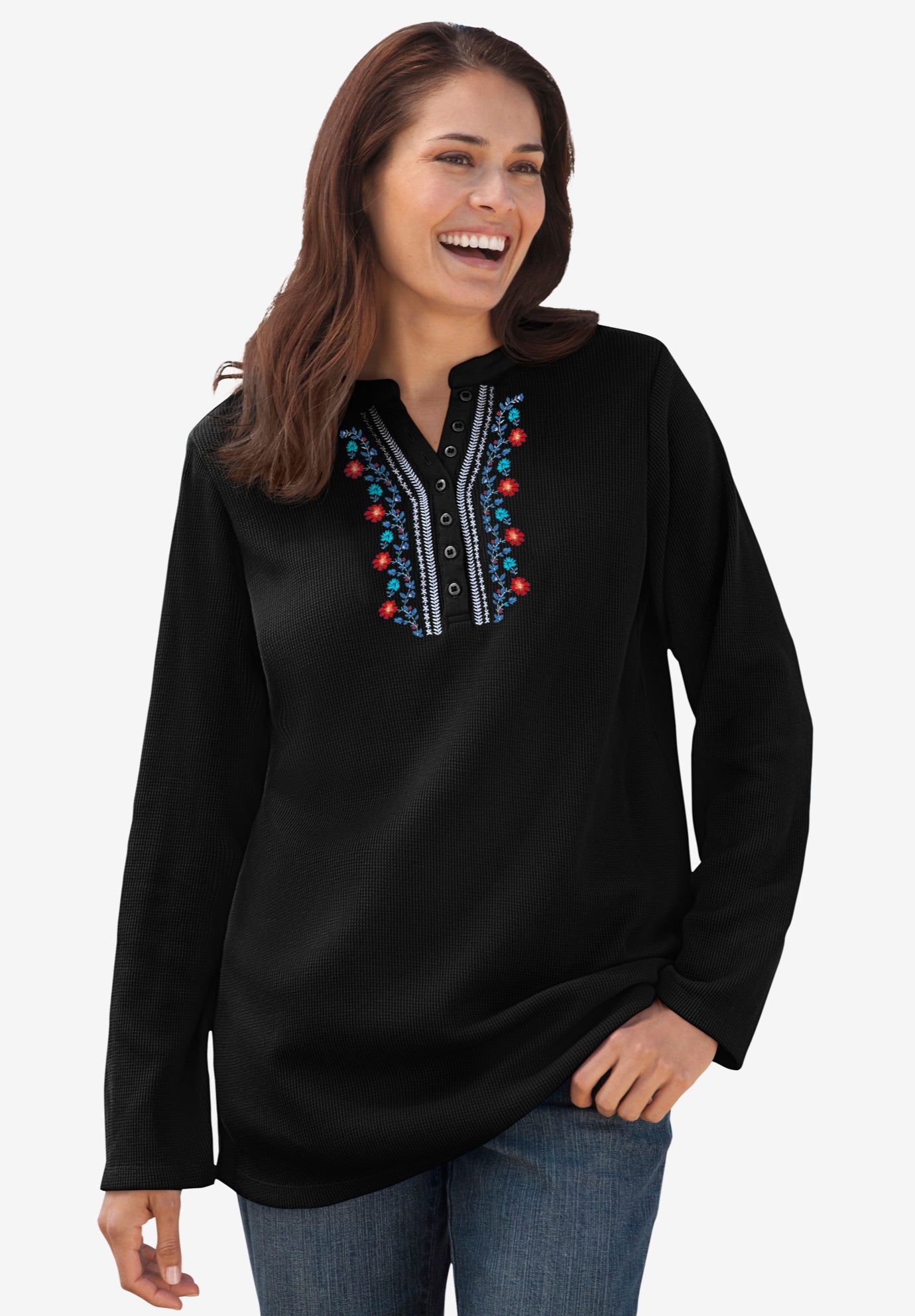 Embroidered Thermal Henley Tee image number 0